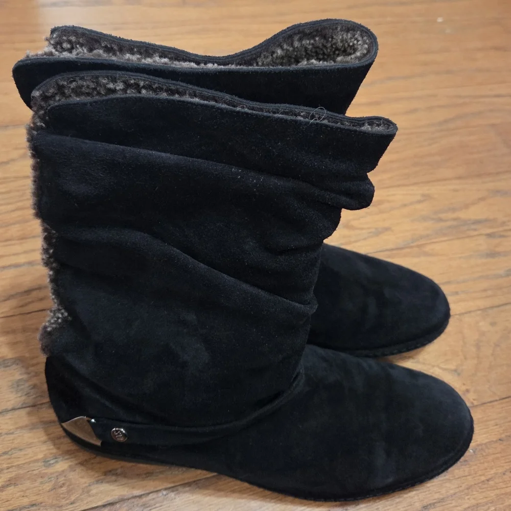 Stuart Weitzman Black Suede Sherpa Ankle Boots Size 9.5